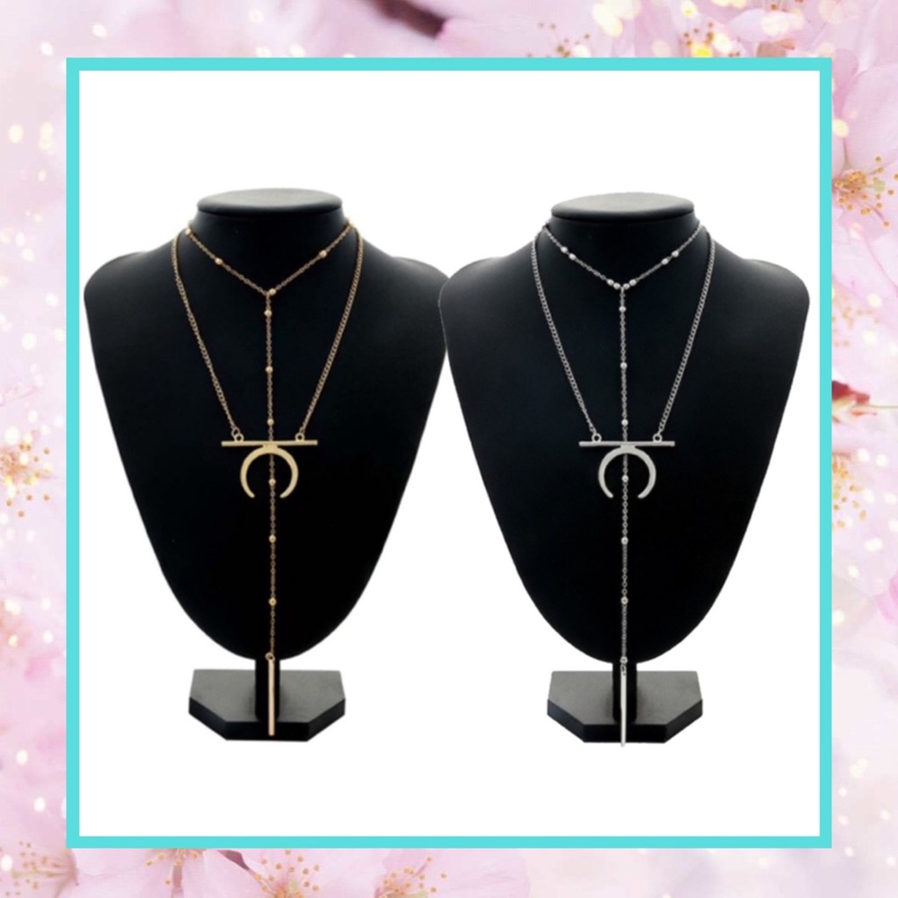 🍒MOON HORN CHAIN NECKLACE BOHO CHIC DANGLE LAYER